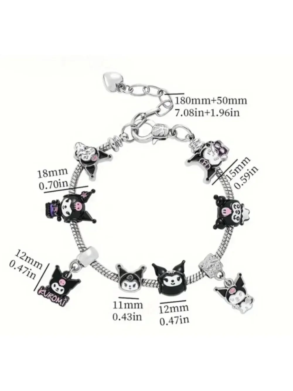 Kuromi Black & Silver Charm Bracelet – Beaded Statement Jewelry, Cute Gothic Gif